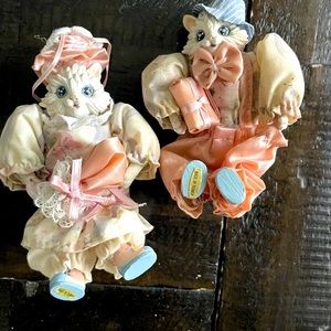 Vintage Victorian Cat Ornaments -Mr. & Mrs. Cat- Pair Set of 2